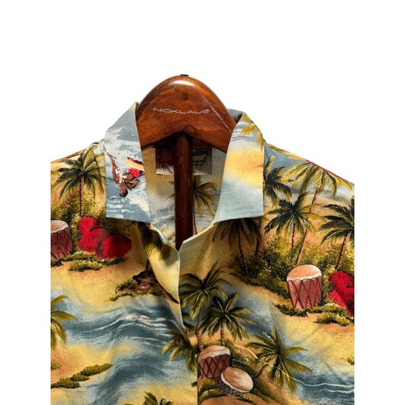 Vtg Hilo Hattie The Hawaii Original Palm Tree Boats Multicolor Hawaiian Shirt XS - Picture 4 of 7